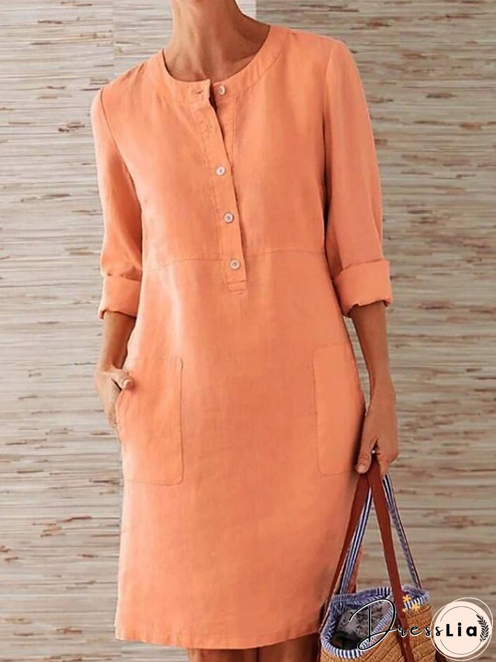 Women's Shift Dress Knee Length Dress - 3/4 Length Sleeve Summer Fall Hot Casual vacation dresses Red Orange Khaki Dark Gray Gray Light Blue S M L XL XXL 3XL 4XL 5XL