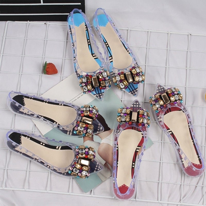 PVC Sandals Ladies Crystal Butterfly Knot Shoes Female Rivet Fashion Woman Casual Sandal 2021 Transparent Summer Cover Heel Shoe