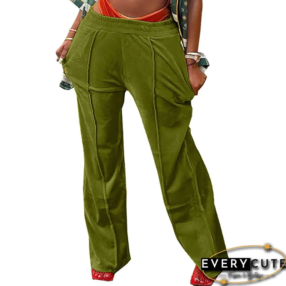 Grass Green Velvet Casual Sports Pants