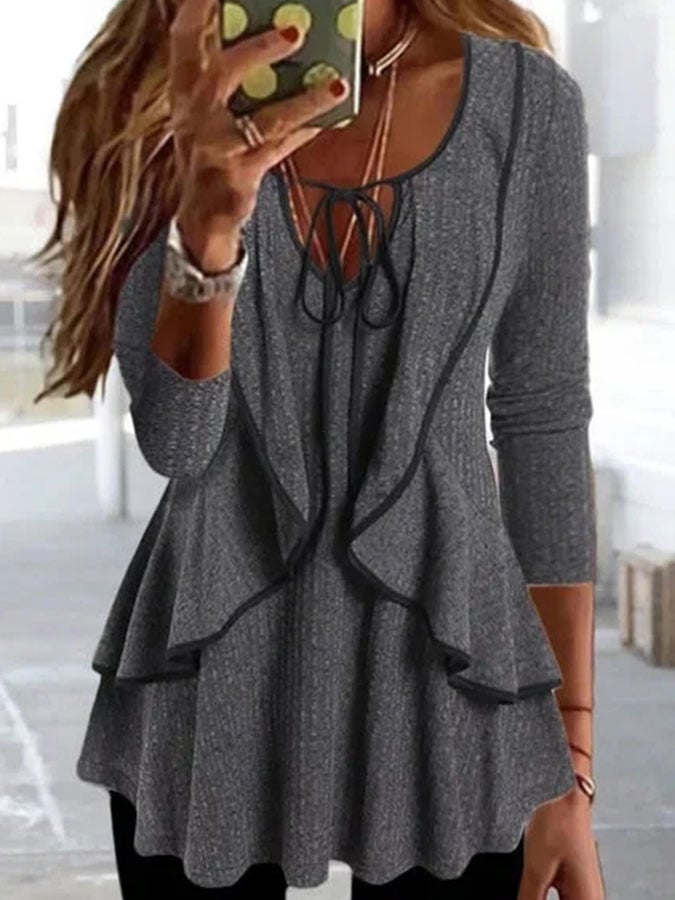 Fashion Ruffle Tie Long Sleeve Top