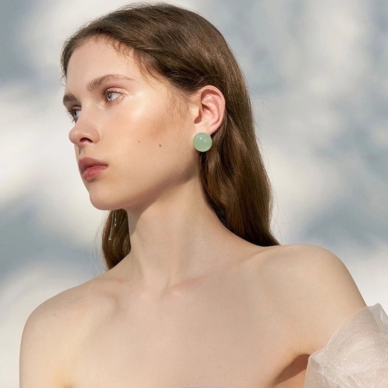 1 Pair Minimalist Geometric Round Plating Rose Quartz Green Aventurine Copper Ear Studs