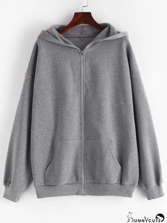 Fleece Lined Drop Shoulder Hooded Zip Coat for Women