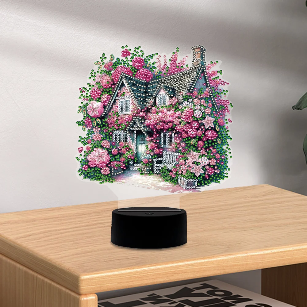 5D DIY Flower House Diamond Painting Night Light Diamond Art Lamp Home Decor