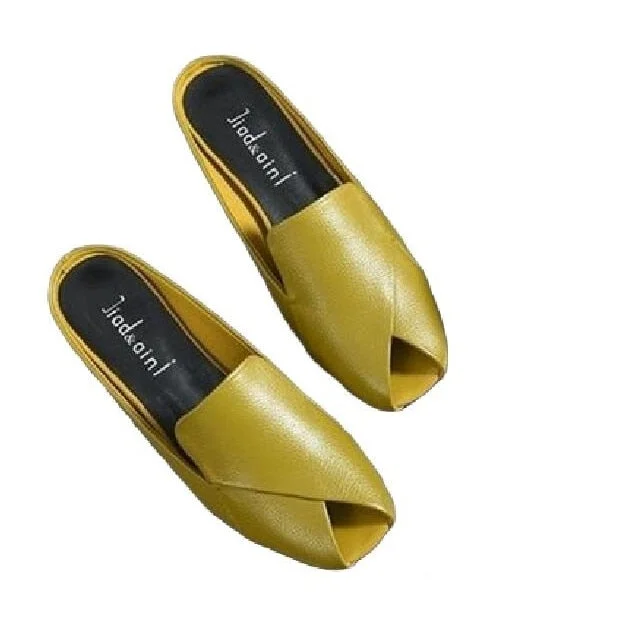 Women Slippers 2022 New Summer Fashion Peep-toe Sexy Shoes Med Heels Chunky Designer Slides PU Leather Sandals Party Flip Flops