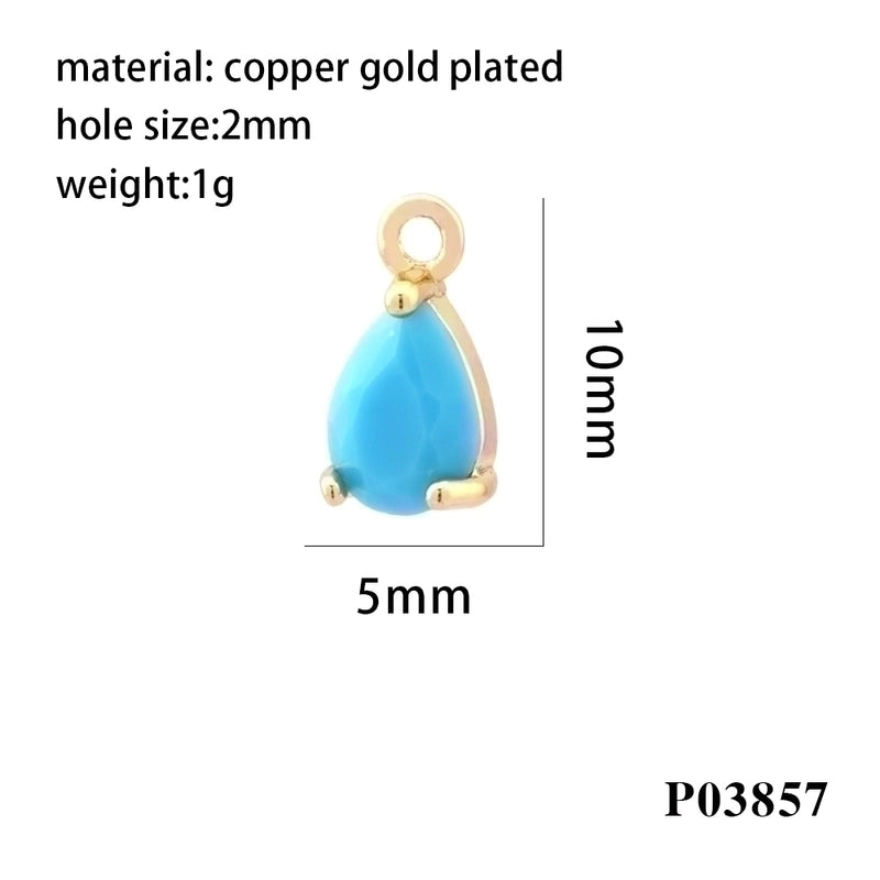 Minimalist Water Droplets Copper Plating Inlay Zircon 18k Gold Plated Charms