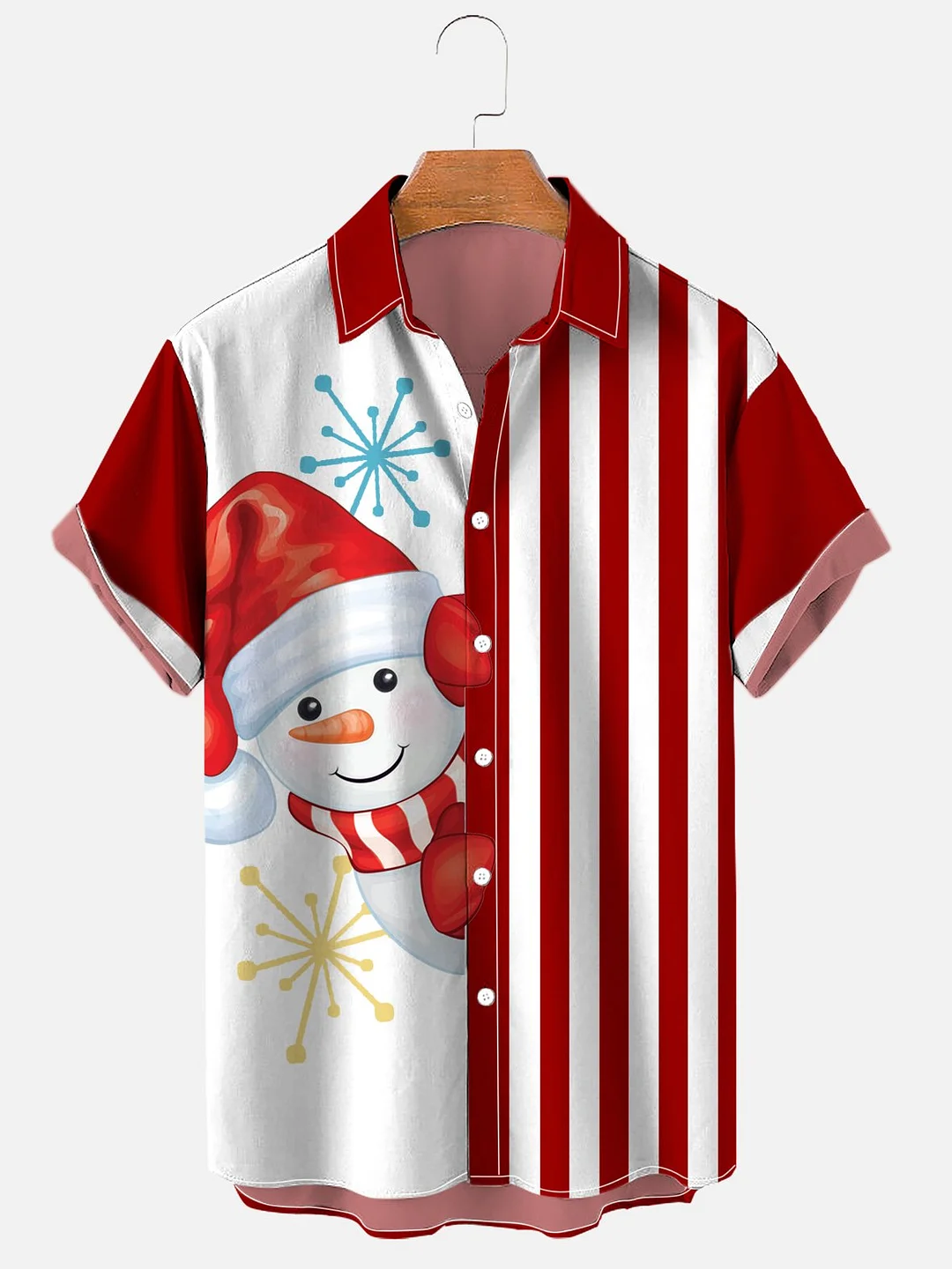 Men's Christmas Snowman Line Short Sleeve Printing Casual Shirt