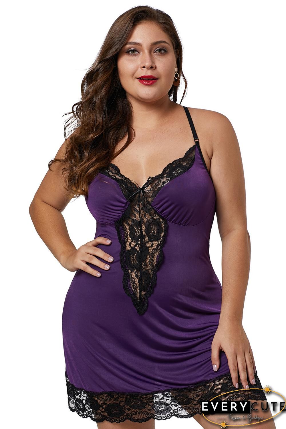 Purple Venecia Chemise with Lace Trim