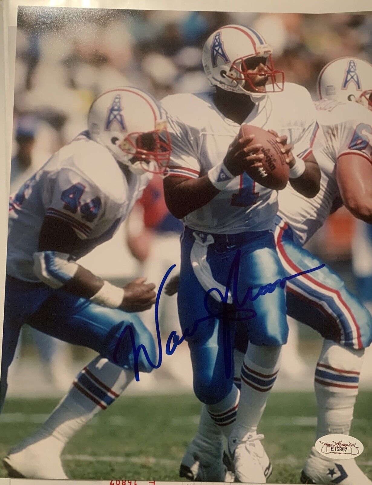 warren moon Signed 8x10 Photo Poster painting Oilers JSA Coa