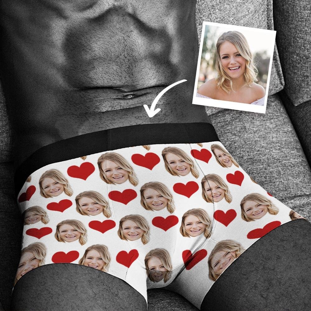 🩲Custom Photo Boxer Men's, Heart Face Underwear Christmas Gifts - Men
