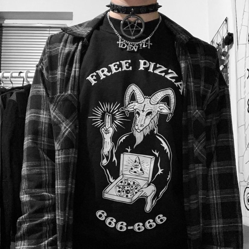 UPRANDY Free pizza magic goat darkly printed T-shirt -  UPRANDY