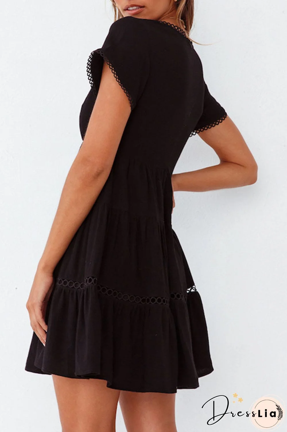 Fashion Street Solid  V Neck A Line Mini Dresses