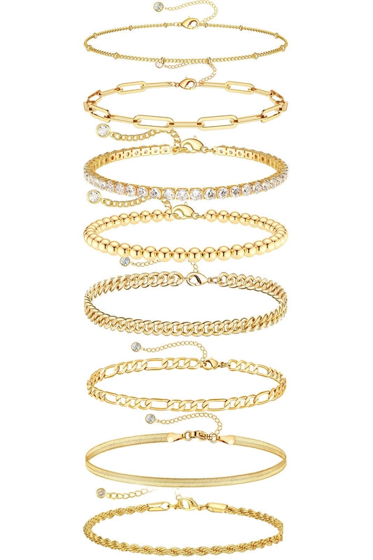 New Titanium Steel Gold Plated Bracelet Suit Fashion Simple Pclip Cuban Chain Bead Chain Jewelry