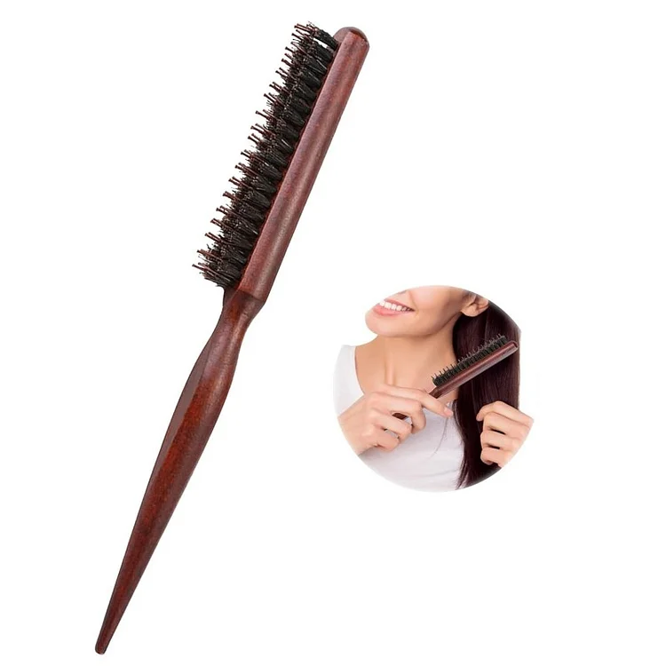 Natural Bristle Hair Styling Comb with Wooden Rat-Tail Handle