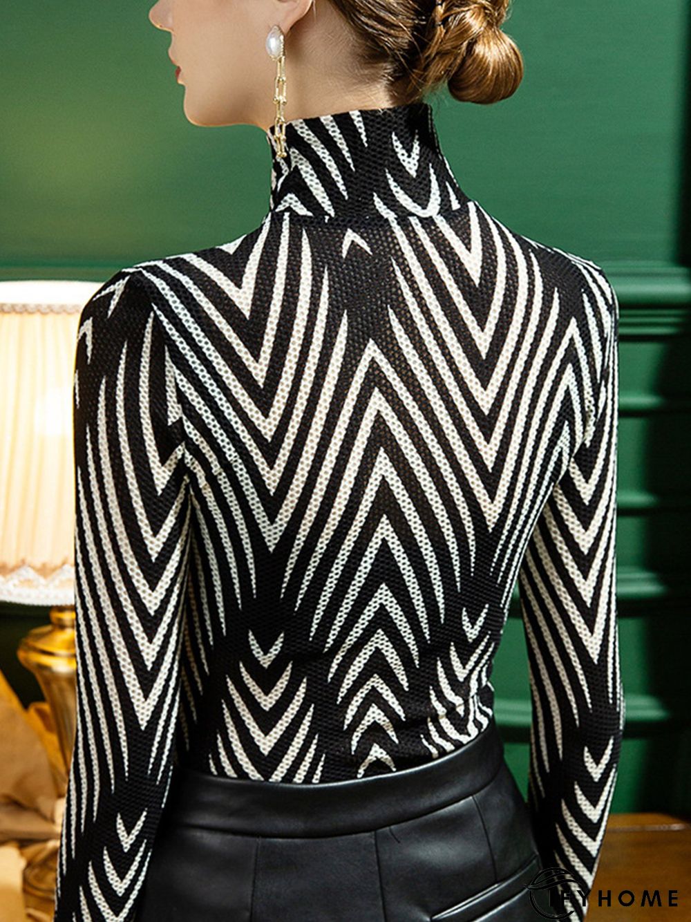 Urban Cut-outs Striped Long Sleeve  Stand Collar Top | IFYHOME