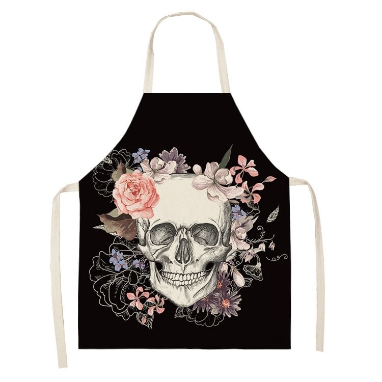 Linen Kitchen Apron - Flower Skull letclo 