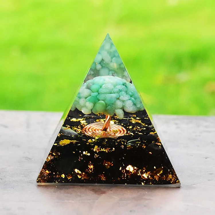 Green Aventurine Obsidian Tree Of Life Orgone Pyramid
