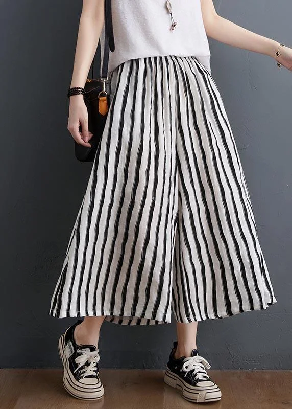 Plus Size Black White Striped Wide Leg Pants Summer Cotton ( Limited Stock)