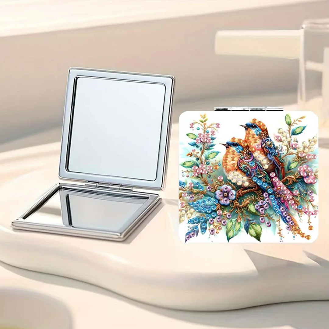 Bird DIY Special Shaped Diamond Painting Compact Mirror Kits Diamond Art Painting Pocket Mirror for Adults and Beginners