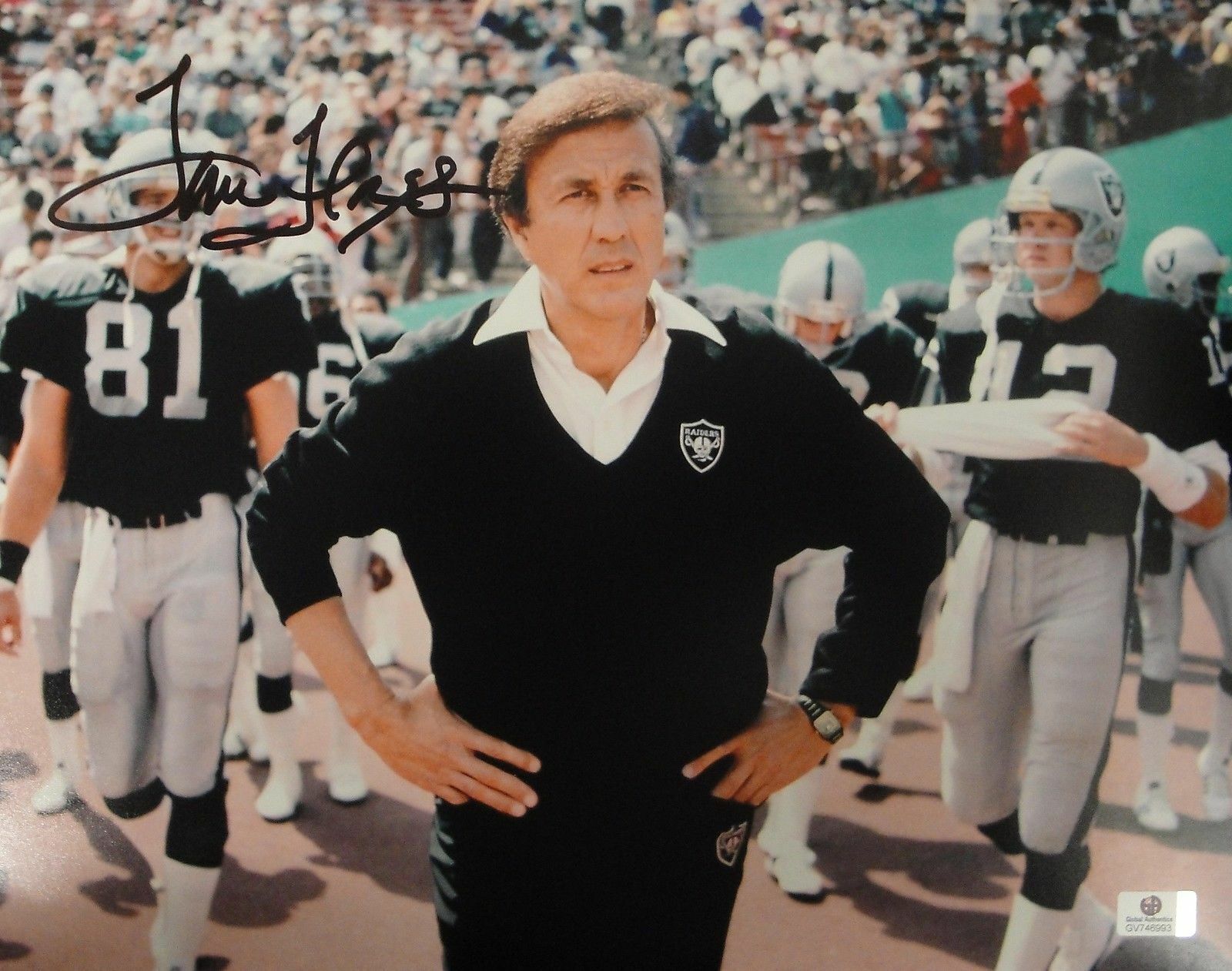 Tom Flores Hand Signed Autographed 11x14 Photo Poster painting Oakland Raiders GA GV746993