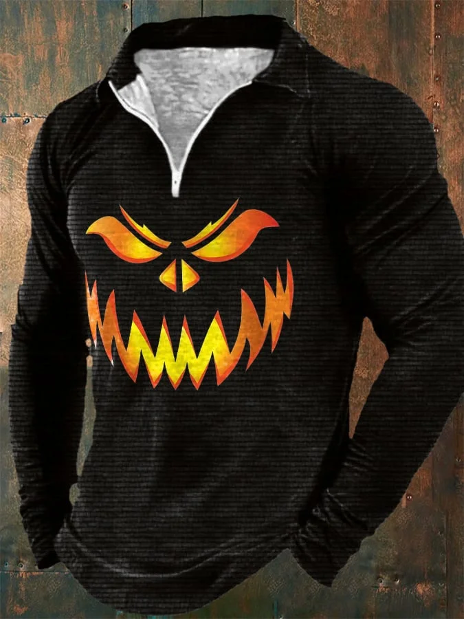 Men's Casual Halloween Printed Lapel Sweatshirt