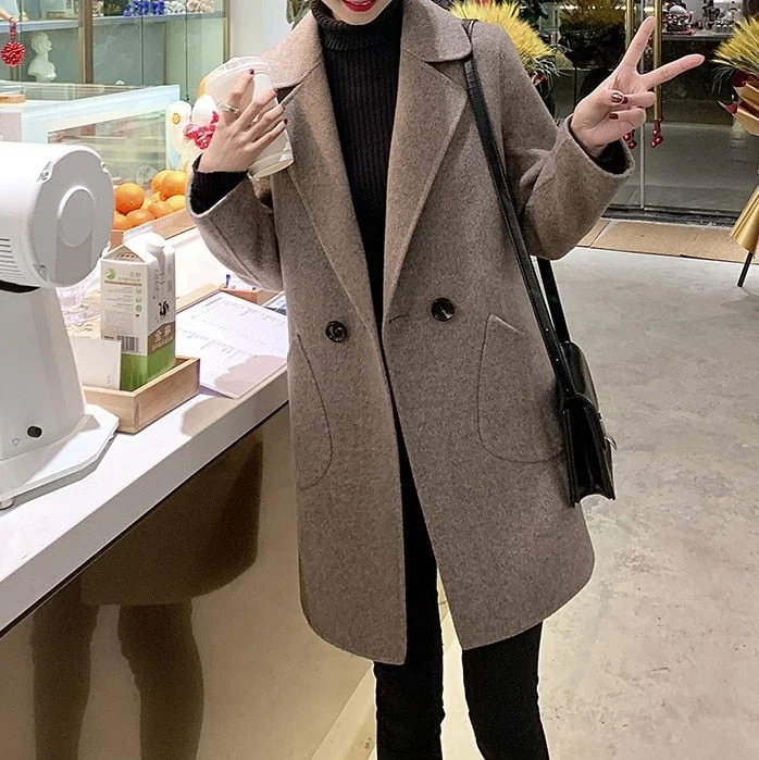 2021 New Autumn And Winter Black Small Woolen Coat Women's Middle Long Korean Version Autumn And Winter Anti Season Woolen Coats