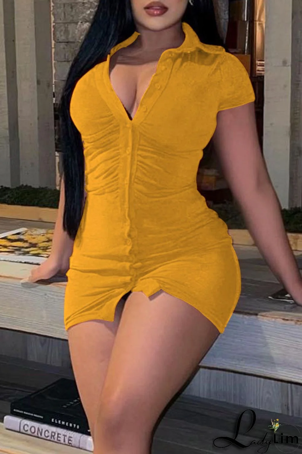 Black Casual Solid Patchwork Buckle Turndown Collar Dresses