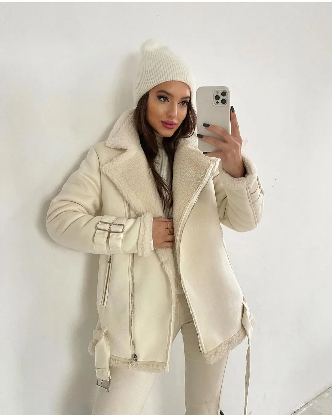 Nigikala Nigikala Autumn And Winter New Collar Zipper Open Shirt Fashion Women's Long-Sleeved Pure Color Coat