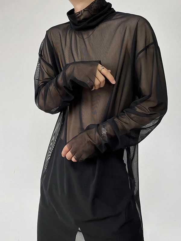 Aonga Mens High-neck See-through Mesh T-Shirts SKUI01656