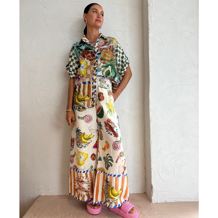Graffiti Printed Short Sleeve Shirt and Pants Set