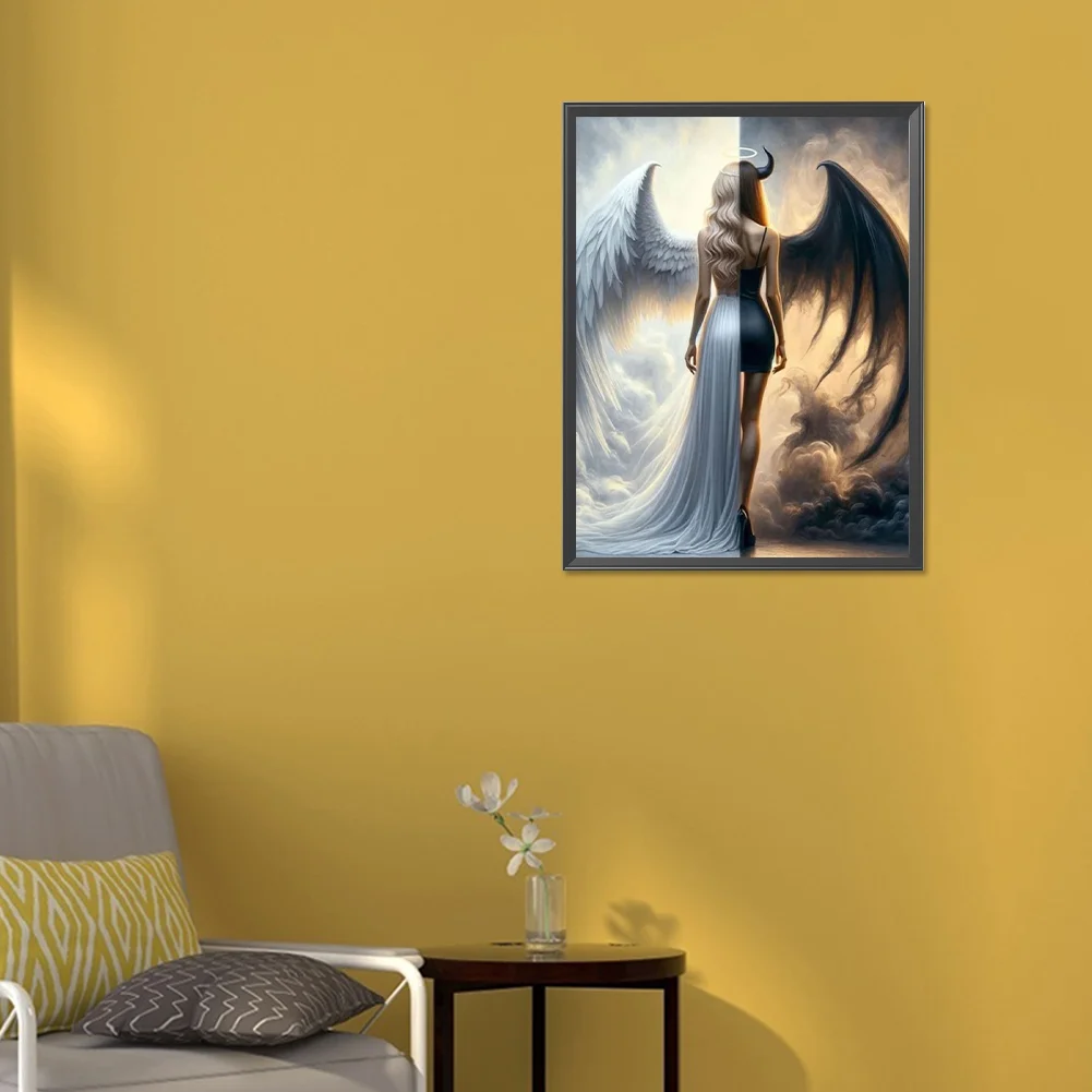 Diamond Painting - Full Round Drill - Black and White Angel(Canvas|30*40cm)