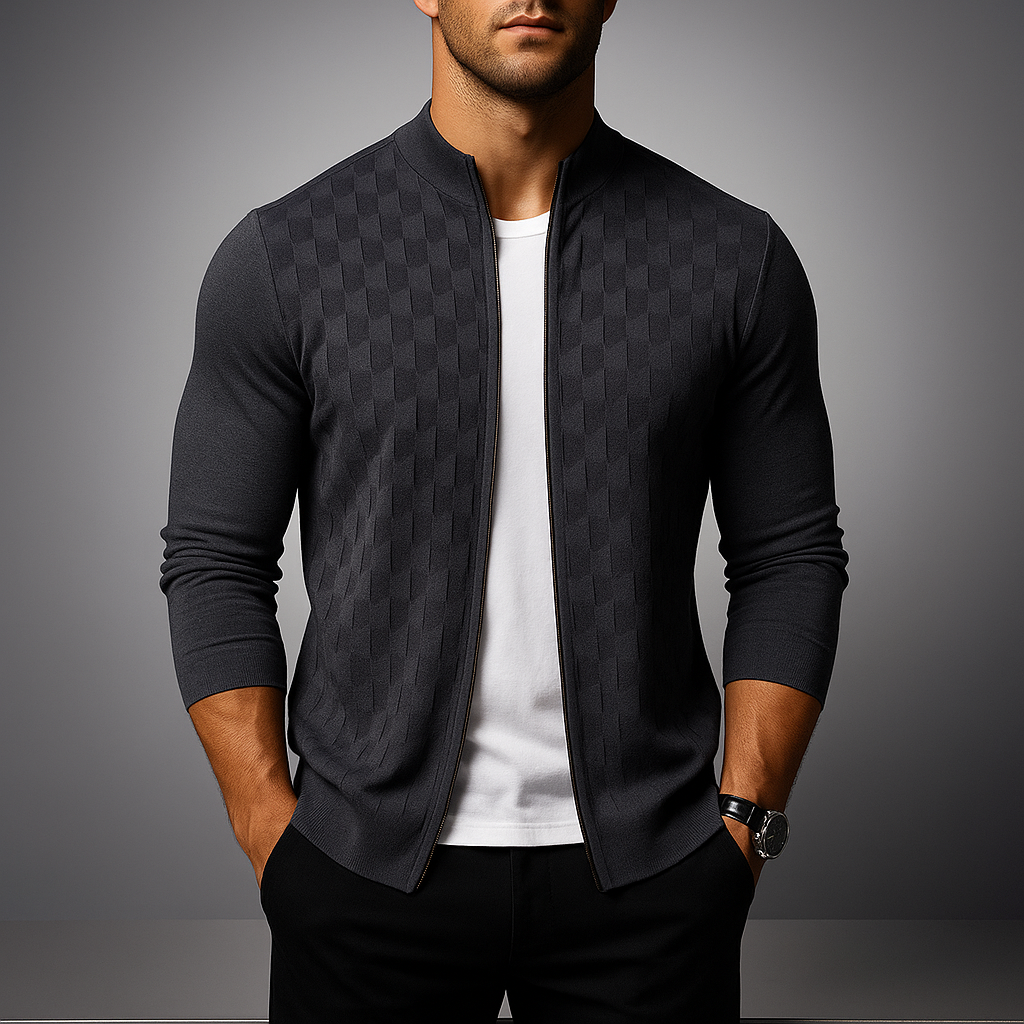 Men's Basketweave Zip Cardigan &ndash; Stand-Collar Knit Jacket &ndash; view 2