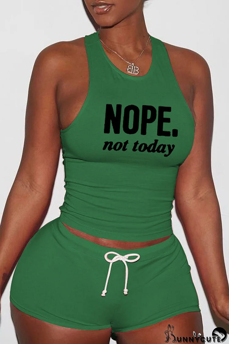 Green Sexy Print Split Joint O Neck Sleeveless Two Pieces