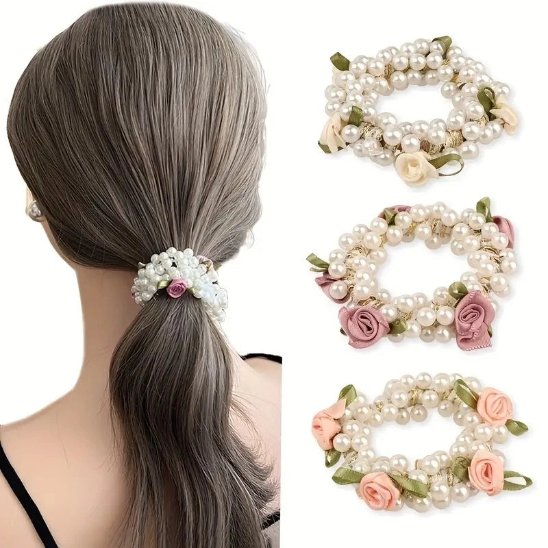 Minimalist Women's Flower Pearl Hair Tie