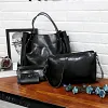 Ladies retro four-piece large-capacity PU picture-mother bag, solid color handbag, one-shoulder diagonal bag