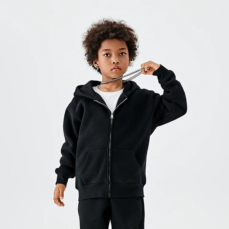 Thick Zipper Hooded Sweatshirt Kids Jacket at Hiphopee