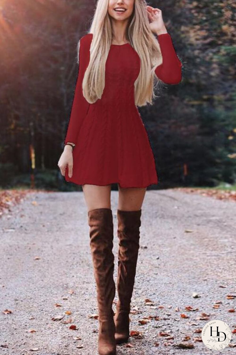 Fashion Solid Color Sweater Dress