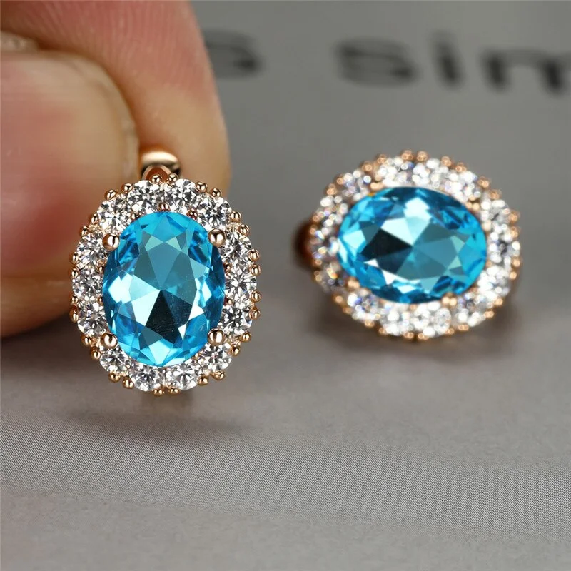 Boho Female Crystal Oval Small Earrings Charm Rose Gold Color Hoop Earrings For Women Dainty Rainbow Zircon Wedding Earrings