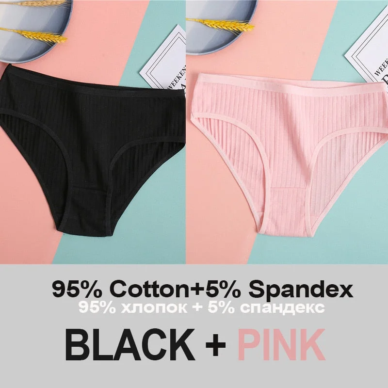 2PCS Women's Cotton Panties Sexy Underwear 6 Solid Color Panties for Woman Female Underpants Intimate Lingerie Briefs Pantys Set