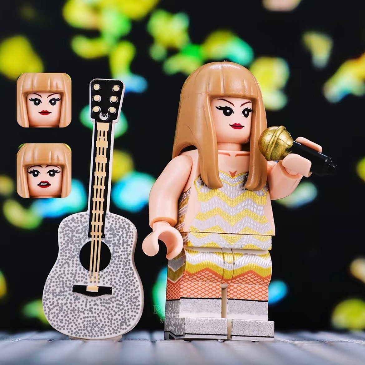 8-Piece Taylor Swift Eras Tour Custom Minifigure Set - Lego Compatible Concert Outfits with Accessories (Guitar, Microphone)