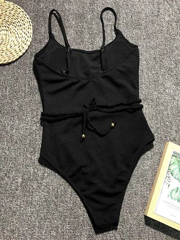 Plain Backless One Piece Swimsuit