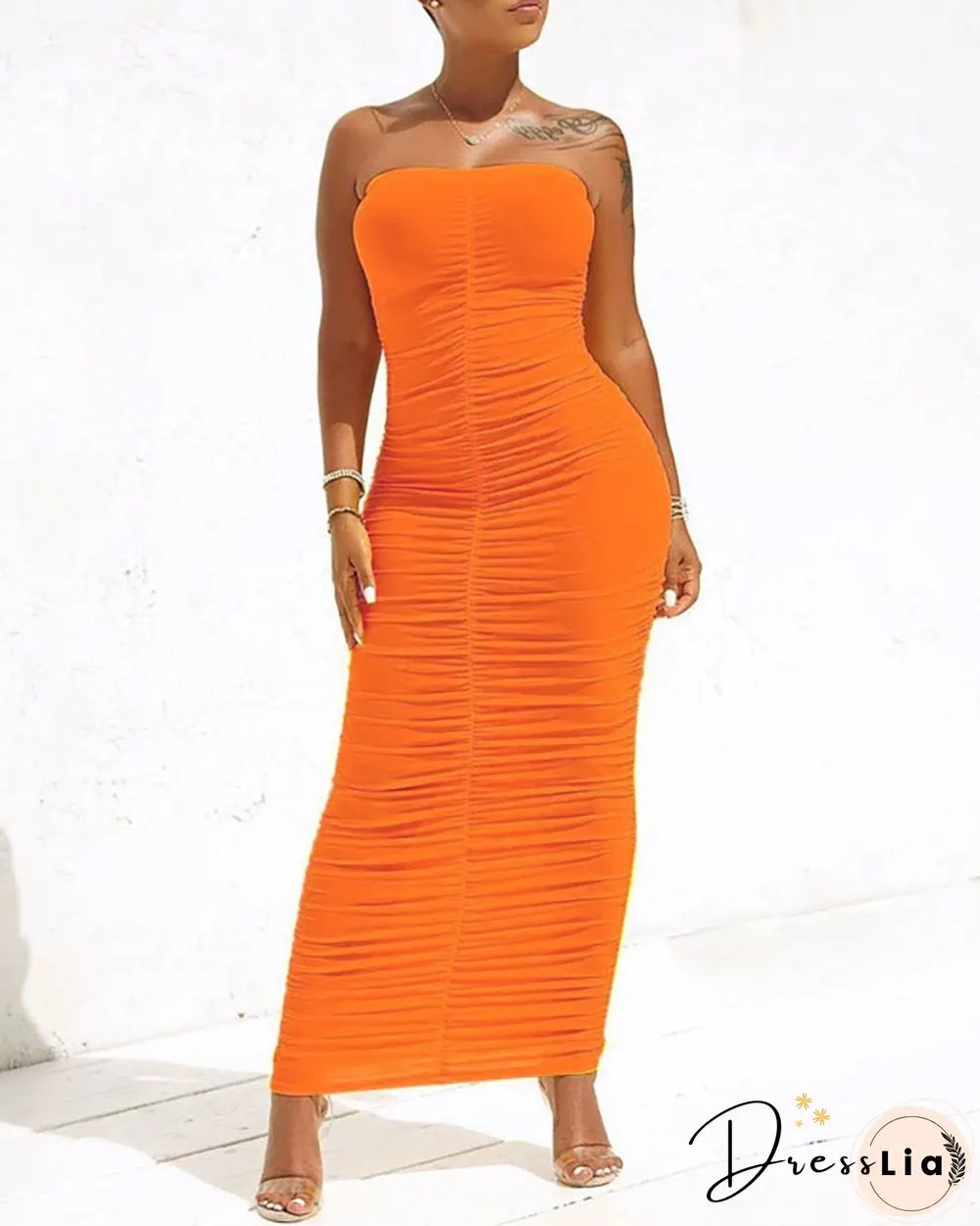 Bandeau Ruched Sleeveless Maxi Dress