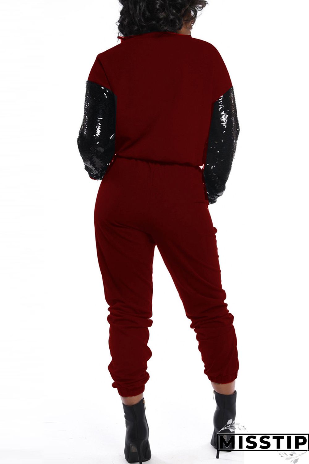 Wine Red Casual Fashion Color Matching Two-Piece Suit