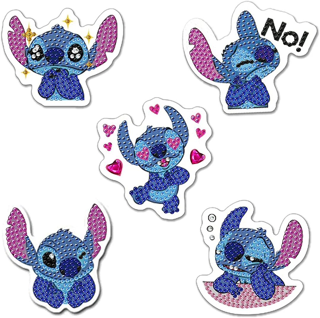 5Pcs Stitch Diamond Painting Keychain, Special Shaped Diamond Art Keychains, DIY Keychain Decoration Pendant Gift for Kids Adults(Double Sided)