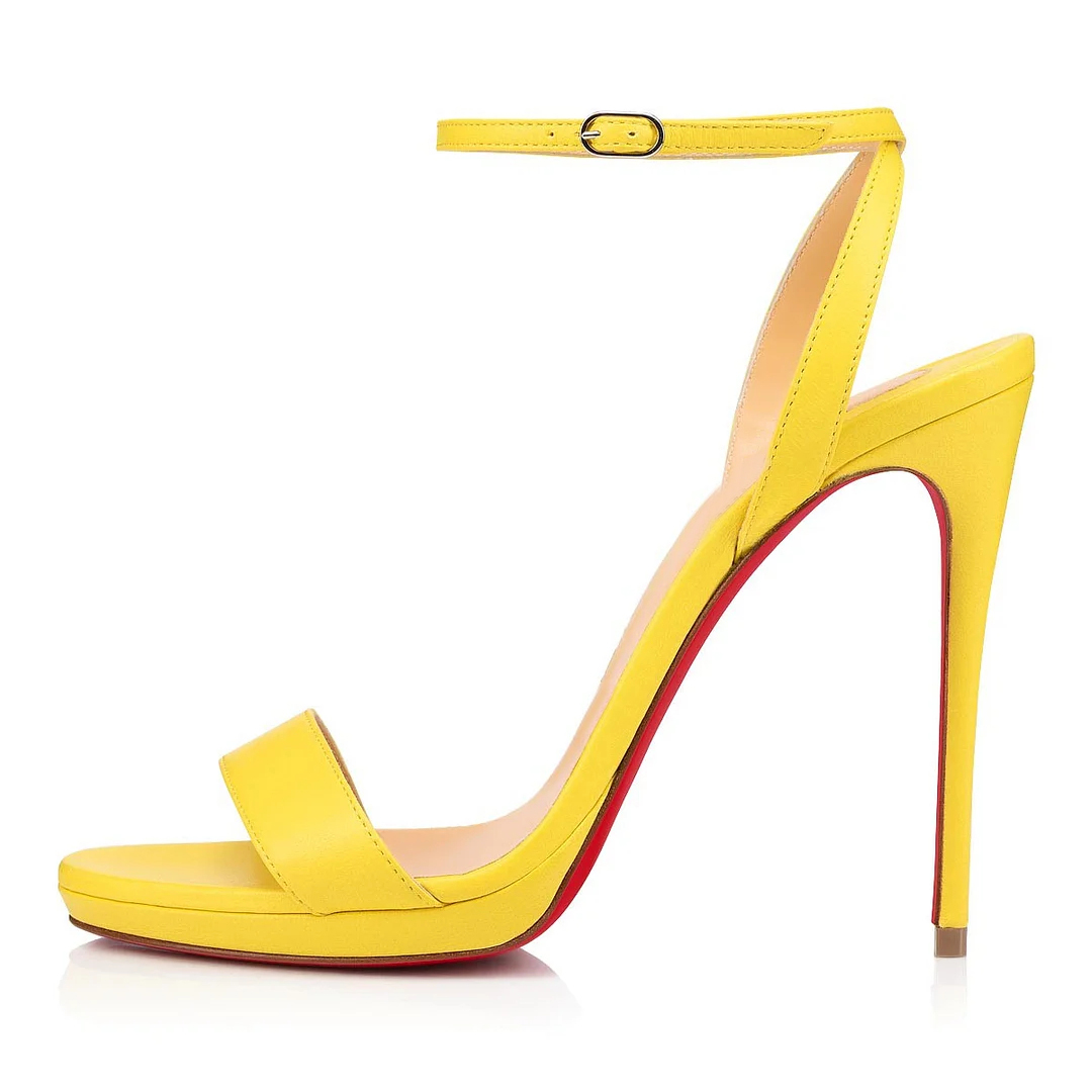 100mm/120mm Women's Low  Platform Sandals Round Open Toe Red Bottom Ankle Straps Matte Pumps-MERUMOTE