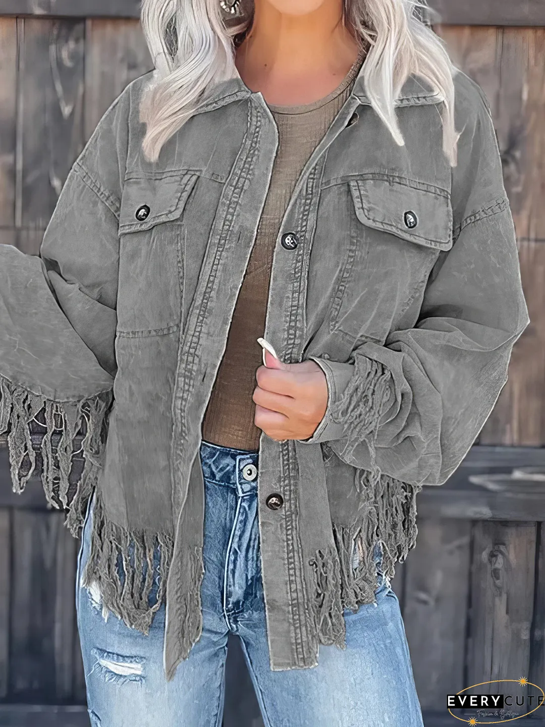 Fashionable Corduroy Jacket with Tassel