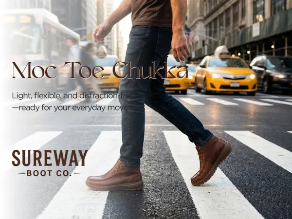 SUREWAY Mens Moc Toe Chukka Leather Slip Resistant Comfort Work