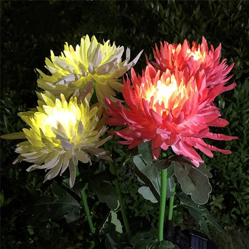 2PC Outdoor Solar Chrysanthemum Lights, Waterproof Outdoor Garden Light For Patio Yard Decor