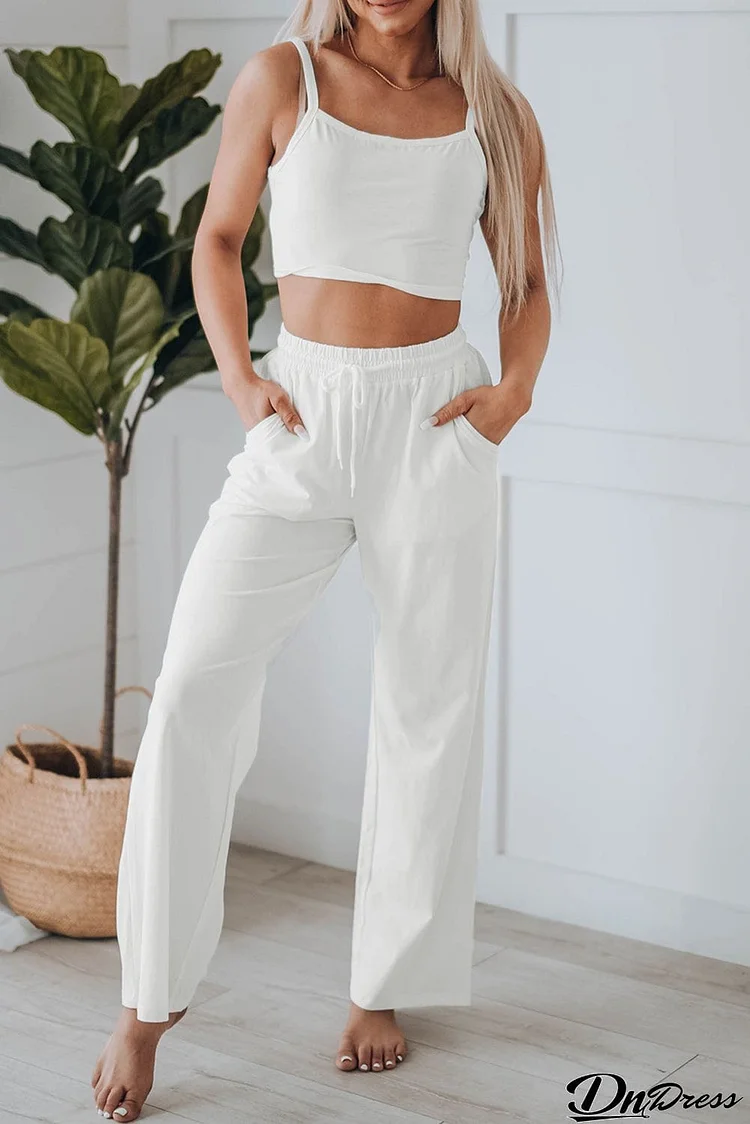 Cropped Cami Top and High Waist Pants Two Piece Set