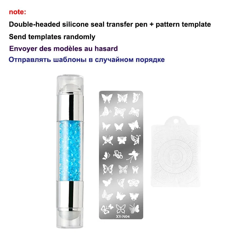 Nail Printing Tools Double-headed Silicone Seal Acrylic Color Diamond Template Seal Set Conversion Pen Nail Print Template Set