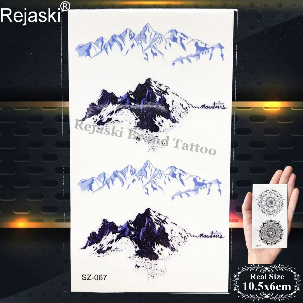 Rejaski Black Temporary Tattoo Stickers Women Iceberg Arm Geometry Waterproof Tatoos Men Mountain Fake Tattoo 3D Summer Style